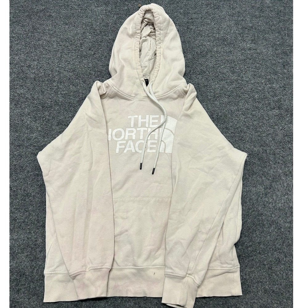 The North Face Hoodie Womens Size L Beige Logo Pullover Fleece Outdoor Sweater